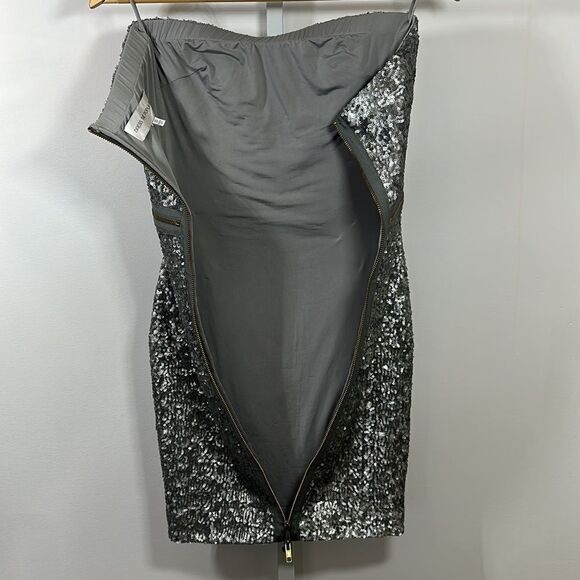 DRESS THE POPULATION Women’s Sequined Ava Strapless Mini Dress Silver Size XS - Picture 12 of 15
